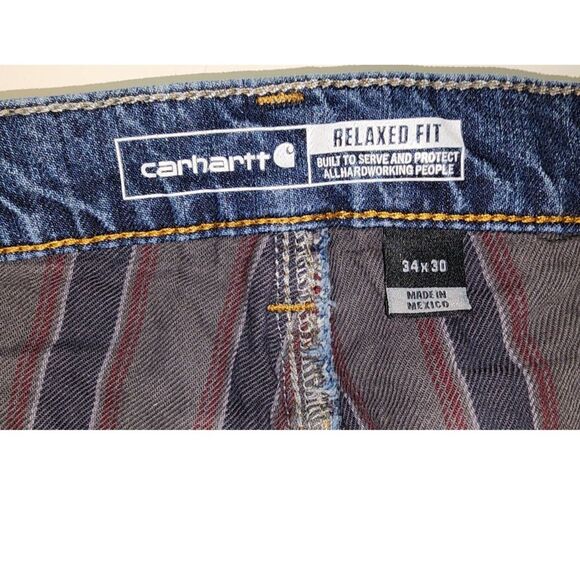 Carhartt Men's Fleece Lined Relaxed Fit Blue Denim Jeans Size 34 x 30 - Picture 6 of 7